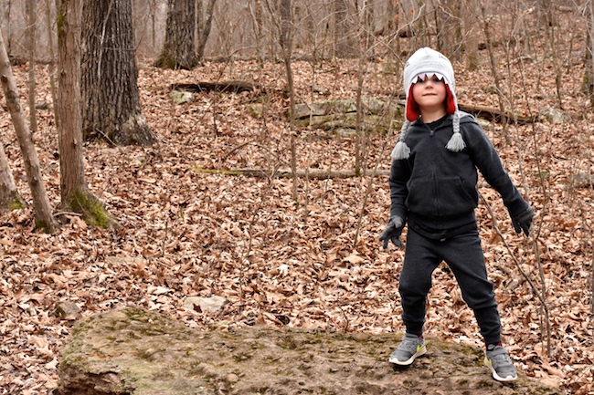 Hiking at the Devil's Den Self-Guided Trail for our 11th anniversary