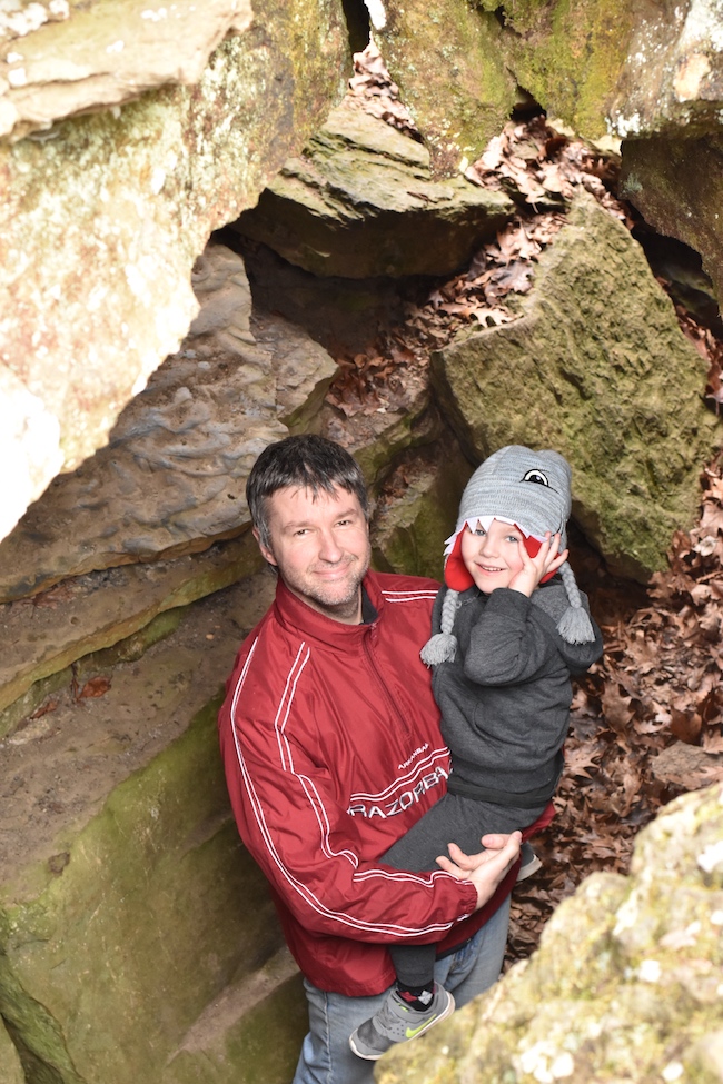 Hiking at the Devil's Den Self-Guided Trail for our 11th anniversary