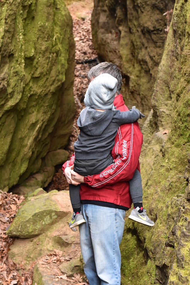 Hiking at the Devil's Den Self-Guided Trail for our 11th anniversary