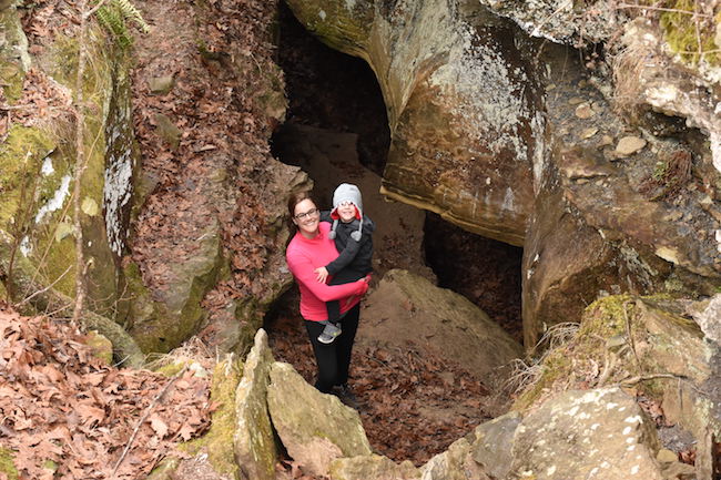 Hiking at the Devil's Den Self-Guided Trail for our 11th anniversary