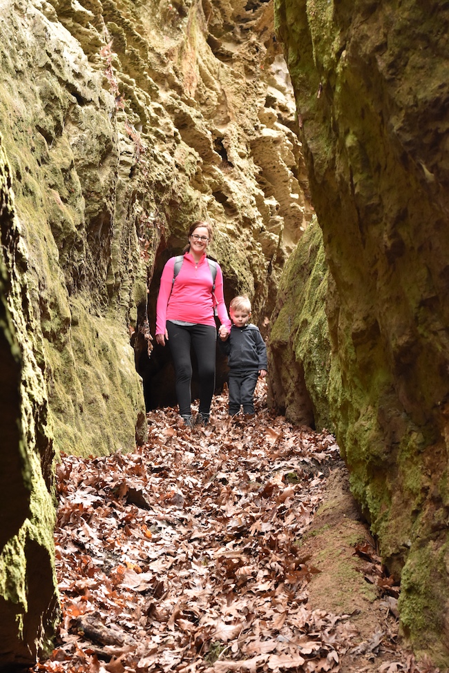 Hiking at the Devil's Den Self-Guided Trail for our 11th anniversary